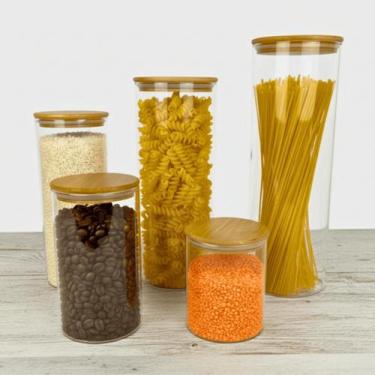 Imagem de Mix Potes Herméticos de Vidro com Tampa de Bambu Kit Potes para Cozinh