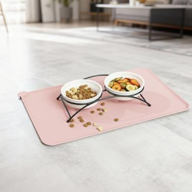 Imagem de Tapete de alimentação para animais de estimação, impermeável, antiderrapante, borda elevada, tapete para cães e gatos, jogo americano de contenção de derramamento para casa e viagens