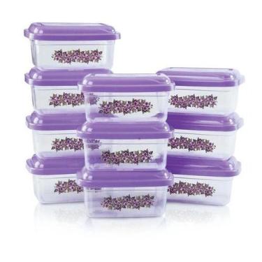 Imagem de Kit 10 Potes Retangulares Com Tampa Floral Lilás - PRA VC