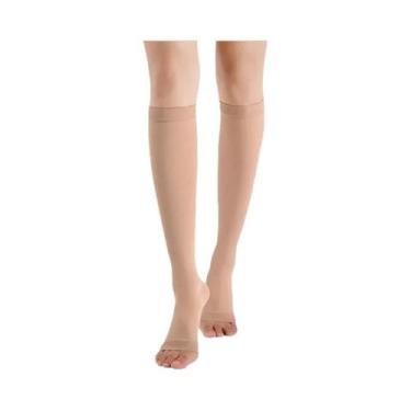Imagem de Meias De Compressão Unissex Até O Joelho, Elásticas, Com Ponta Aberta,