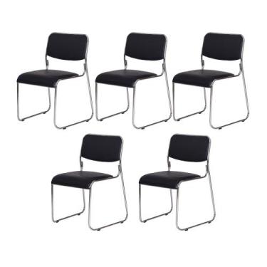 Imagem de Kit 5 Cadeiras Escritório Interlocutor Dakar Preta Base Fixa - WAW Des