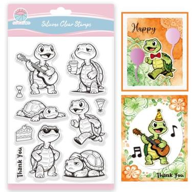 Imagem de GLOBLELAND Carimbos transparentes de tartaruga engraçados para fazer cartões, bolo, música, tartaruga, selos transparentes, desenhos animados, animais, silicone transparente para artesanato, álbum de