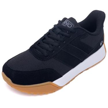 Imagem de N BESUNEW Tênis feminino com bico largo, plataforma de caminhada fácil de calçar e descalçar, com suporte de arco, calçados esportivos casuais confortáveis e retrô, Preto liso, 39