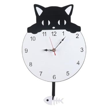 Imagem de Relógio de gato com cauda giratória | Relógio analógico sem tique-taque | Decoração de parede sem tique-taque com cauda móvel para quarto, cozinha, quarto de crianças, meninas, meninos