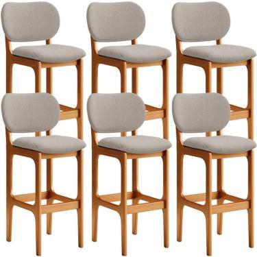 Imagem de Kit 6 Banquetas Alta Betta Imbuia Linho Bege