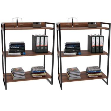 Imagem de Kit 2 Estantes Com 3 Prateleiras Escritório 104x80 Cm Nogal