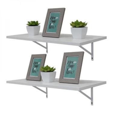Imagem de Kit 2 Prateleiras 80 X 30cm Branca Com Mão Francesa