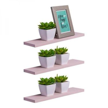 Imagem de Kit 3 Prateleiras 60 X 15cm Rosa Claro Suporte Invisível