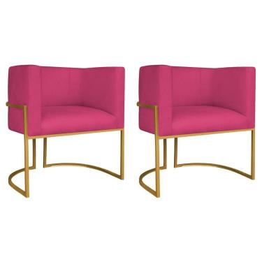 Imagem de Kit 02 Poltronas Decorativas Luna Base De Ferro Dourado Suede Pink