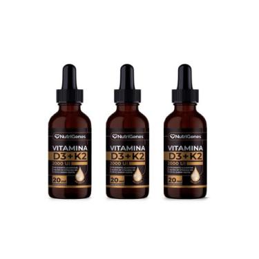 Imagem de Kit 3 Un Vitamina D3 K2 Mk7 30ml Gotas Nutrigenes Ossos Mais Fortes