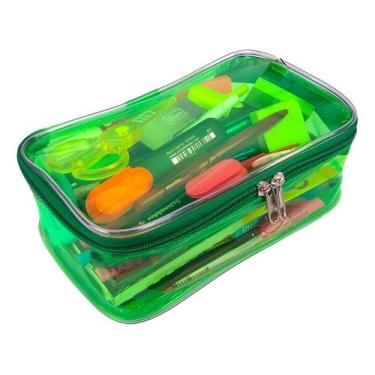 Imagem de Estojo Box Transparente Neon Grande 100pens Escolar - GICALLI