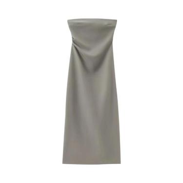 Imagem de Vestido Feminino Sem Mangas, Sem Alças, Plissado, Sexy, Com Fenda E Zí