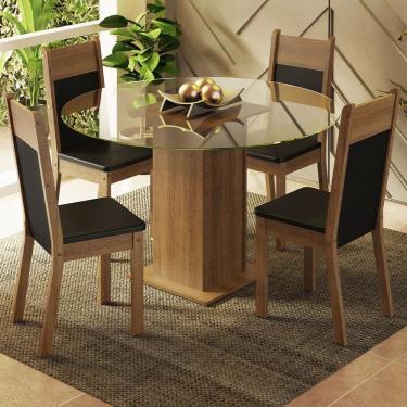 Imagem de Conj. Mesa Tampo De Vidro 4 Cadeiras Rustic/Preto