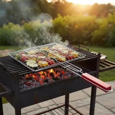 Imagem de Grelha Dupla Para Churrasqueira Vira Facil Com Cabo Peixe - Yeet