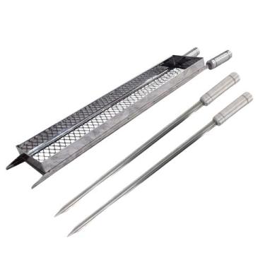 Imagem de Grelha Cesto + 2 Espetos Inox 70cm, Legumes, Coração, 78cm - LAURINDOS