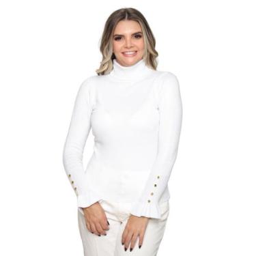 Imagem de Blusa Feminina Tricot Gola Alta Manga Botão Tendência Inverno - GIP, B