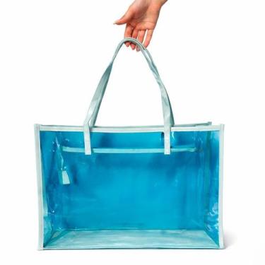 Imagem de Bolsa Sacola de Praia Transparente com Necessaire e Fechamento em Zípe