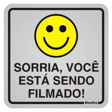 Imagem de Placa de Alumínio Autoadesiva 12x12cm Sorria Você Esta Sendo Filmado 900 Aj Sinalize Placa 12x1