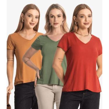 Imagem de Kit 3 Blusas Femininas Básicas Select Sortidas, P, Sortido
