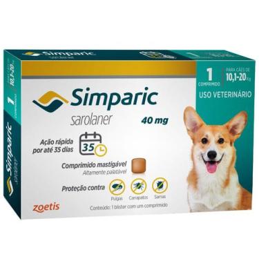 Imagem de Comprimido Zoetis Simparic 40mg para Cães de 10,1 a 20kg - Antipulgas 