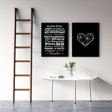 Imagem de Kit 2 Quadros Frase Família Coração 24X18Cm