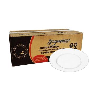 Imagem de 140 Prato Redondo Refeição 21Cm Branco Acrílico Strawplast
