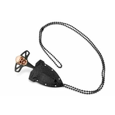 Imagem de Mini Adaga Decorativa Caveira com Bainha e Corrente  Acessório Tático 