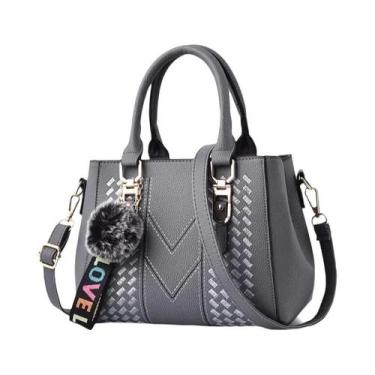 Imagem de Bolsa Tiracolo Feminina De Couro Com Bordado E Alça Superior De Pompom