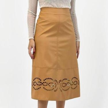 Imagem de Saia Doce Trama Midi em P.u Feminina-Feminino