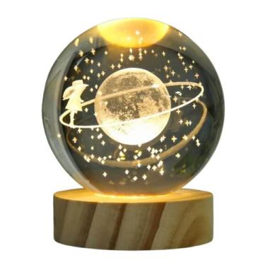Imagem de Luminária Led USB Globo De Vidro Com Base de Bambu Efeito 3D Escolha o