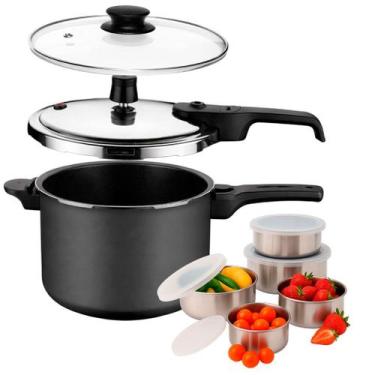 Imagem de Panela De Pressão 2 Em 1 Rochedo Segura 4,5 Litros Grafite Com Jogo De