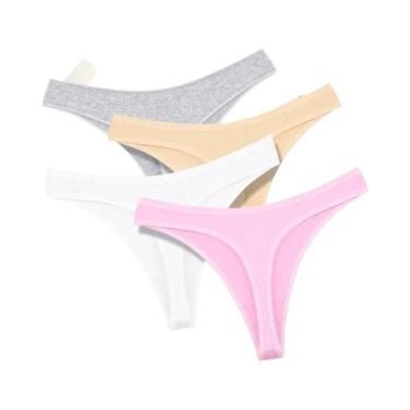 Imagem de Conjunto De 4 Calcinhas Thong De Algodão Sem Costura Sexy Para Mulhere
