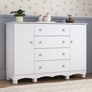 Imagem de Cômoda Infantil 125cm 2 Portas E 4 Gavetas Dengo Multimóveis Mp4440 Branco Branco