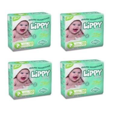 Imagem de Kit 4 fraldas infantis pacote com 20 tiras lippy baby p