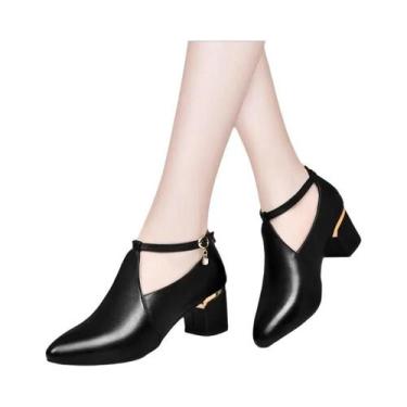 Imagem de Sapatos Femininos Elegantes De Salto Alto Com Fivela E Salto Quadrado 