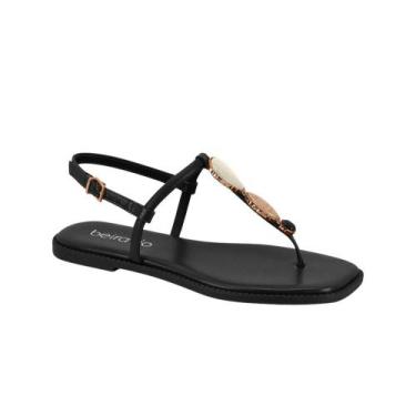 Imagem de Sandalia Beira Rio Rasteira Feminina Tira Pedras Preta, Preto, 37