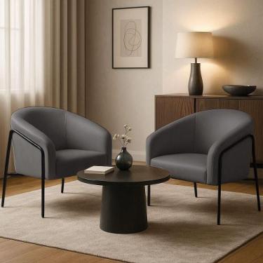 Imagem de Poltrona Sala Decorativa Kit 2 Stella Base Alta Tubo Preto Sintético G