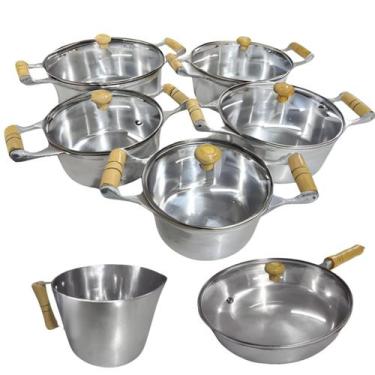 Imagem de Jogo de Panelas Alumínio Batido Fundido 7 Peças Craquelada Grossa com 
