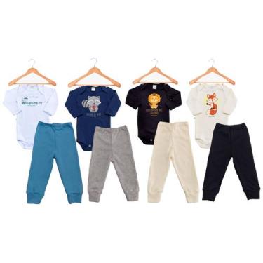Imagem de Kit Roupa de Bebe 8 Peças Body Manga Longa e Calça Mijão Algodão Premi