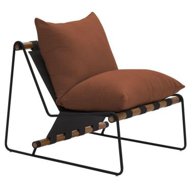 Imagem de Poltrona Decorativa Turim Base Aço Preto Recouro Black Linho Telha - Nexta Casa