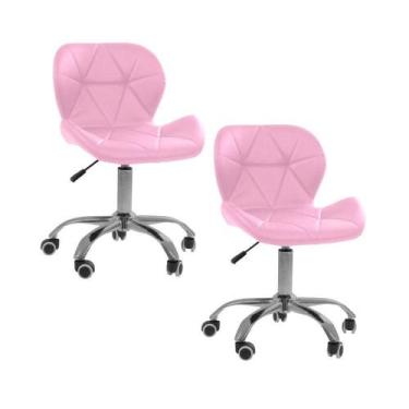 Imagem de Kit 02 Cadeiras Office Eiffel Slim Ajustável Oficial Kit 2 Rosa - Ofic