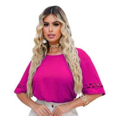 Imagem de Blusa Social Feminina Manga Curta Detalhe Alfaiataria Elegante - MADAL