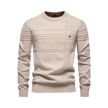Imagem de Suéter Masculino De Algodão Tricotado Com Gola Redonda E Design Listra