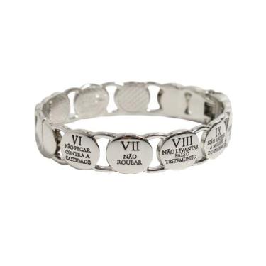 Imagem de Pulseira Bracelete Feminina Masculina Semijoia Prata 10 Mandamentos - 