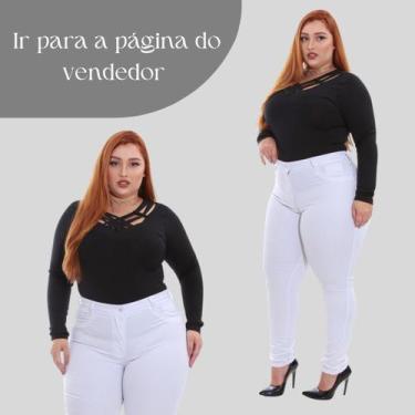 Imagem de Calça Feminina Skinny Básica Branca Plus Size Cintura Alta Tecido Supe