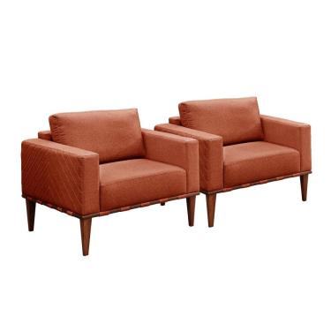 Imagem de Conjunto 2 Poltronas Bella Luxo Principal Madeira Maciça Linho Terracota Castellar Móbile