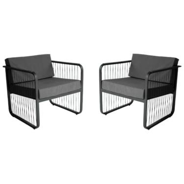 Imagem de Conjunto 2 Poltronas Área Externa Santiago Fibra Sintética Assento Estofado Preto, Cinza Acesse Móveis
