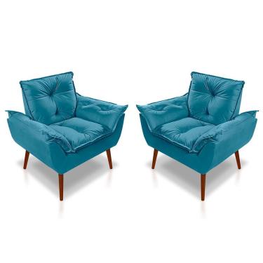 Imagem de Kit 2 Poltronas Opala Luxo Suede Azul Ki Barato Móveis