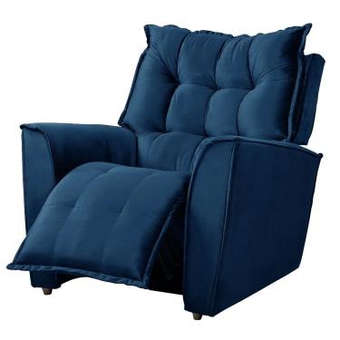 Imagem de Poltrona Da Mamãe Reclinável Carinho Veludo Apoio Para Braços Azul Shop Das Cabeceiras