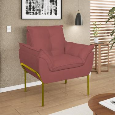 Imagem de Poltrona Decorativa Opala Recepção Clínica Estética Suede Dourado Rosa Balaqui Decor